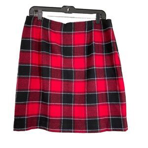 Talbots Petites Wool Blend Plaid faux wrap Skirt Size 10p red/black